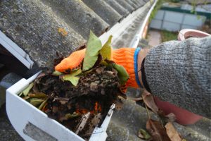 Beaverton worker cleaning gutter